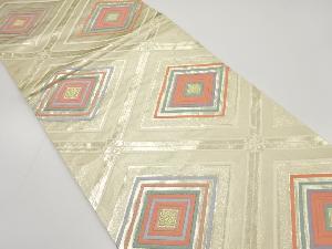 アンティーク　重ね菱模様織り出し袋帯（着用可）